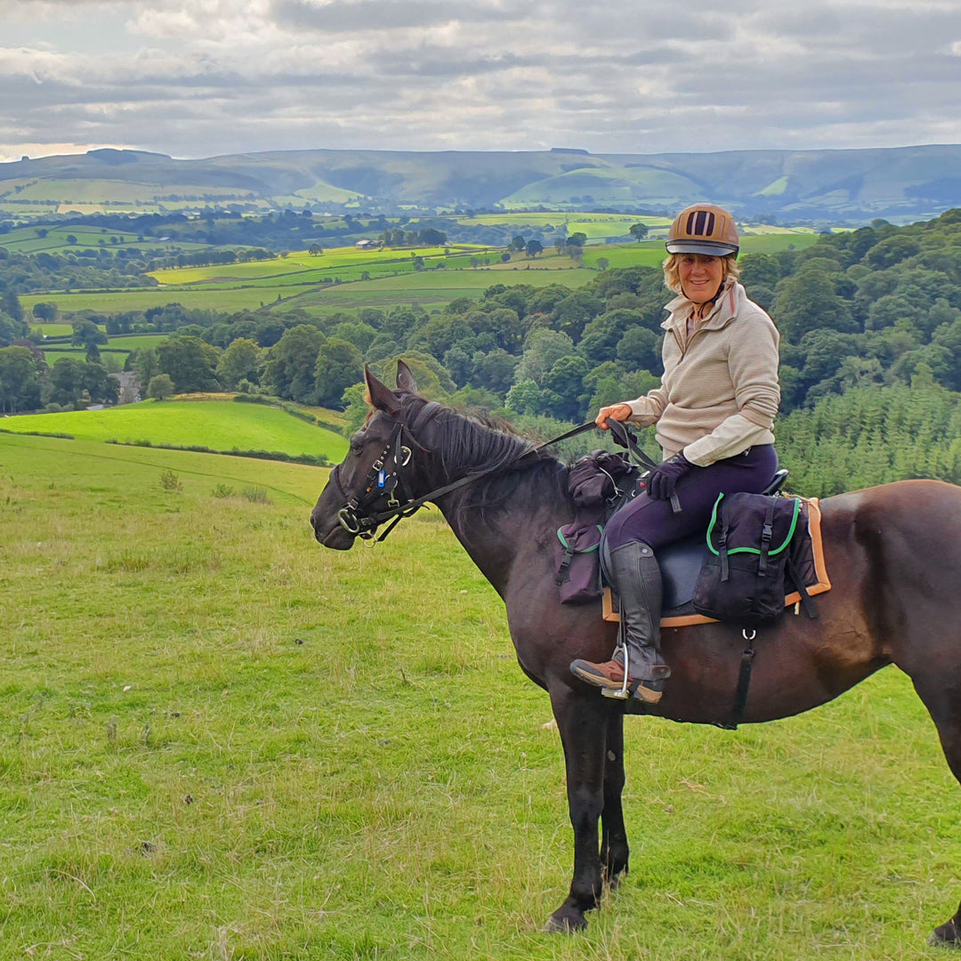 Load image into Gallery viewer, Freerein equipment expedition saddle bags in use in Mid Wales