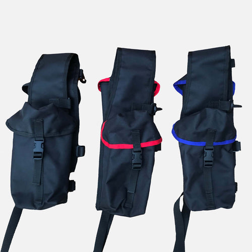 Freerein equipment bottle bags, with black, red and blue trim